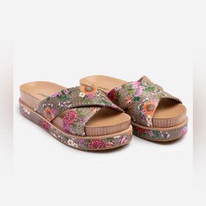 Johnny Was NEW Womens Leather "Jenna" Platform Sandals 7.5 Floral Crisscross